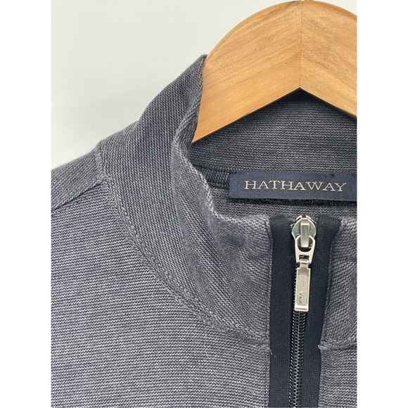 Hathaway 1/4 Zip Shirt Sweater Men Medium Gray Long Sleeve High Neck‎ - Picture 8 of 11